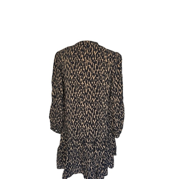 Zara Mini Ruffle Dress Size  Medium Animal Print Long Sleeve V-Neck Viscose - Picture 4 of 8